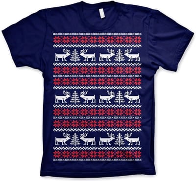 Heren Tshirt -S- Christmas Knit Pattern Blauw