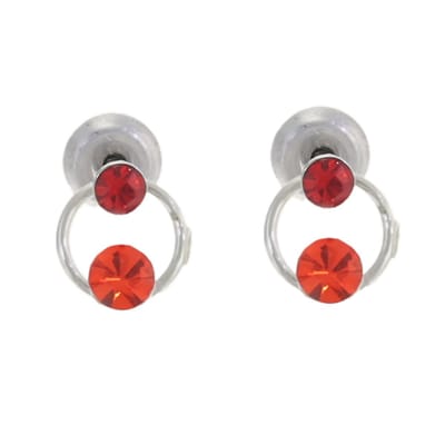Behave – Oorsteker – Zilverkleur met Rood & Roodoranje Kristal – Elegant & Nikkelvrij
