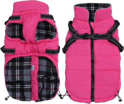 Warm Winter Jacket voor Honden, Waterdicht Winterjack met Tuig en Leash, Ideaal voor Kleine en Middelgrote Honden - Roze - S