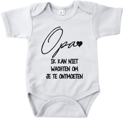 Baby romper met tekst zwangerschap aankondiging | Opa ik kan niet wachten om je te ontmoeten | Wit | korte mouw | maat 56 cadeautje zwangerschap aankondiging bekendmaking |Cadeautje 100% katoen.
