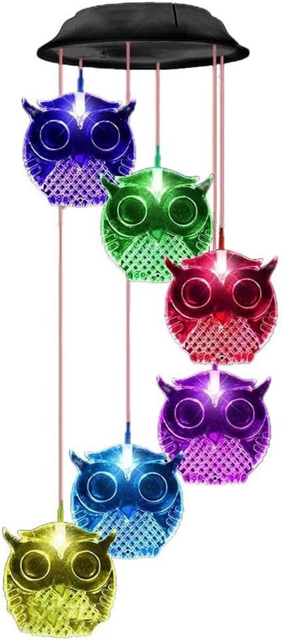 Hanging Owl Wind Chimes met Solar Energie - LED Nachtverlichting voor Tuin, Waterdicht en 7 Kleuren Veranderend voor Decoratie en Moederdag