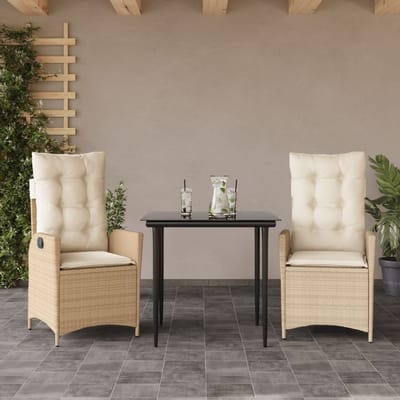 vidaXL - 3-delige - Tuinset - met - kussens - poly - rattan - beige
