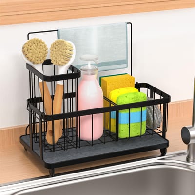 Dailygoods- Spoelbakorganizer sneldrogend - afneembare Keukenorganizer - roestvrij staal - sponshouder - vaatdoekhouder - voor keuken/badkamer