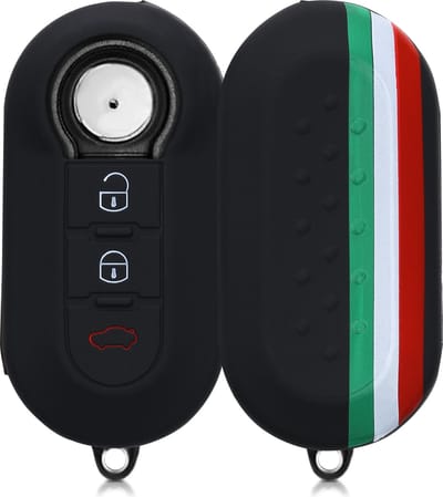 kwmobile autosleutel hoesje geschikt voor Fiat Lancia 3-knops inklapbare autosleutel - Autosleutel behuizing in groen / rood / zwart - Italiaanse Strepen design