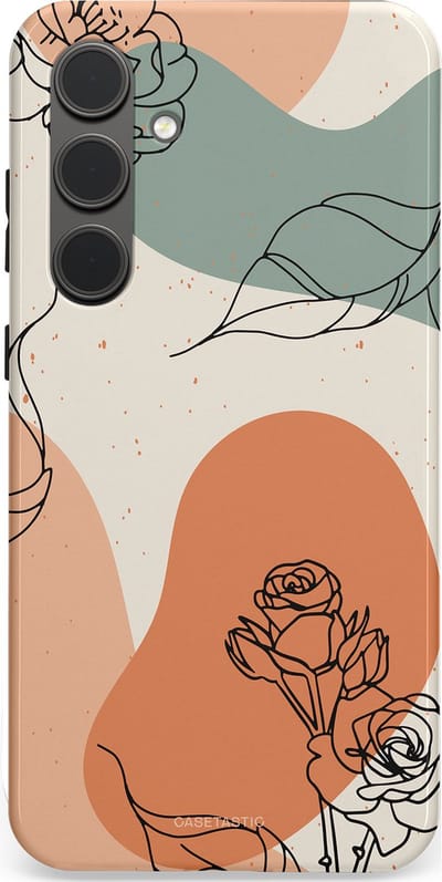 Casetastic hoesje geschikt voor Samsung Galaxy S24 Plus - Dubbellaagse bescherming - Lijnenspel roos - Fashion Case - Saliegroen Perzik Zand