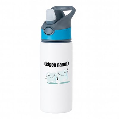 Hacebo® - 2 tanden waterfles met rietje blauw - Tandarts - mondhygienist - met eigen naam - leuk cadeau voor iemand die tandarts is - cadeau - kado - water fles - 650ML