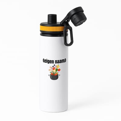 Hacebo® - Pan met groenten waterfles met draaidop oranje - Kok - iemand die goed kan koken - met eigen naam - leuk cadeau voor iemand die chefkok is - cadeau - kado - water fles - 850ML