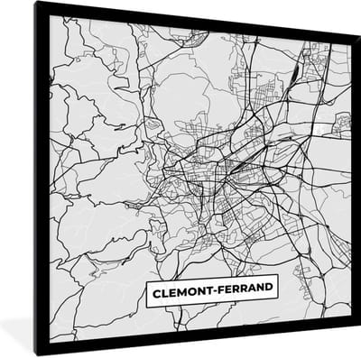 Fotolijst incl. Poster - Stadskaart - Frankrijk - Kaart - Clemont-Ferrand - Plattegrond - 40x40 cm - Posterlijst