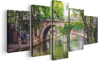 Artaza Canvas Schilderij Vijfluik Dichtbegroeide Brug Op De Oudegracht In Utrecht - 100x50 - Foto Op Canvas - Canvas Print