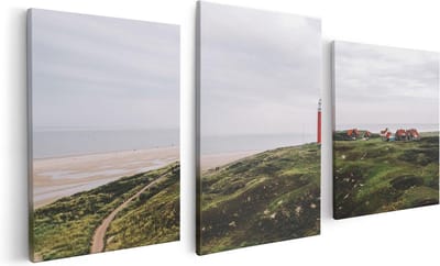 Artaza Canvas Schilderij Drieluik Vuurtoren Texel - 120x60 - Foto Op Canvas - Canvas Print