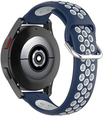 By Qubix - Geschikt voor Garmin bandje - Siliconen sportbandje met gesp - Donkerblauw + wit - Geschikt voor Garmin Vivoactive 6 / 5 / 3 - Smartwatch bandje 20mm