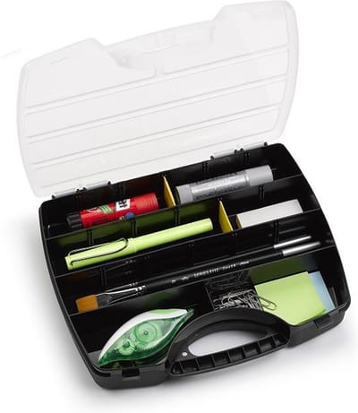 Plasticforte Opbergkoffertje/opbergdoos/sorteerbox - 13-vaks - kunststof - zwart - 25 x 21 x 4 cm
