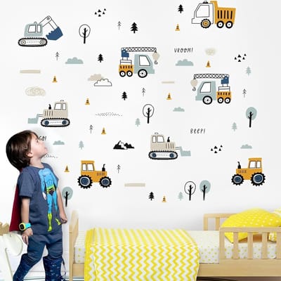 Dailygoods- Muurstickers Bouwvoertuigen - Tractor/Graafmachine - Wanddecoratie Kinderen - Waterdicht/Niet-giftig - Peuter/Babykamer - Leuke Leerervaring