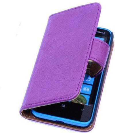 BestCases Lila Luxe Echt Lederen Booktype Hoesje Nokia Lumia 520