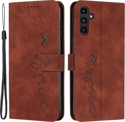 Coverup Hoesje - Geschikt voor Samsung Galaxy A55 Hoesje - Coverup Smile Book Case - Bruin