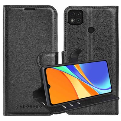 Cadorabo Hoesje geschikt voor Xiaomi RedMi 9C / RedMi 10A in PHANTOM ZWART - Beschermhoes met magnetische sluiting, standfunctie en kaartvakje Book Case Cover Etui