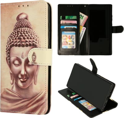 Casemania Hoesje Geschikt voor Samsung Galaxy A03S - Buddha Goud Print - Portemonnee Book Case - Pasjeshouder/Magneetlipje