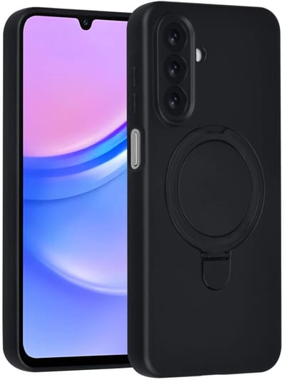 Backcover Hoesje Geschikt voor: Samsung Galaxy A16 Volledig Dekkende Schokbestendige Siliconen Backcover met Ringstandaard – 360° Bescherming - Zwart