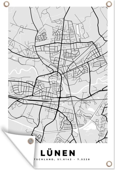 Muurdecoratie Duitsland - Plattegrond - Lünen - Kaart - Stadskaart - 120x180 cm - Tuinposter - Tuindoek