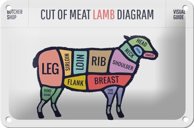 Blechschild Lamm 18x12cm cuts of meat lamb Metzgerei