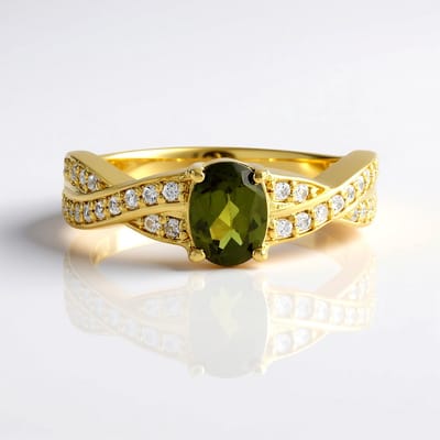 Cavill - Vesuvianiet Ring 0,806 ct - 925 Sterling Zilver Goud Verguld - Luxe Italiaanse Edelsteen met 34 Zirkonen 0,377 ct - Moderne Damesring