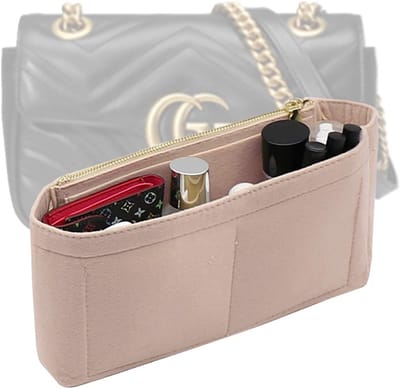 Famanu – Vilt Insert Portemonnee Organizer met rits - kleine handtas Tote Shaper Insert voor GG Marmont Matelasse Schoudertas (Pack van 2) - Small 8030 Beige