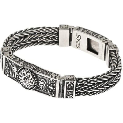 Nieuwe Zilveren Armband Heren Boeddhisme Zeven-Sterren Draaitafel Zes-Karakter Mantra Handgeweven Ketting Etnische Stijl Geschenken voor Vrouwen 19 - 20cm gray