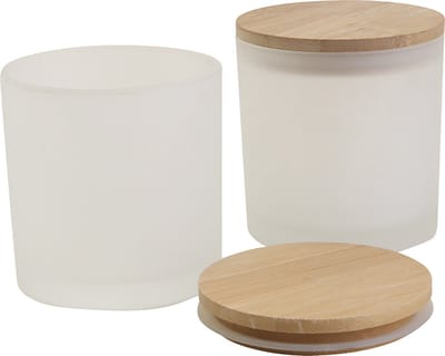Glazen potten met houten deksels, H: 9 cm, d 8 cm, afm 8 cm, 315 ml, 12 stuk