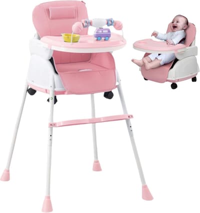 ApexArte® Kinderzetel - Eetstoel Baby 6 Maanden en Ouder - Kinder Eetstoel - Kinderstoel - Inklapbare Eetstoel - Roze