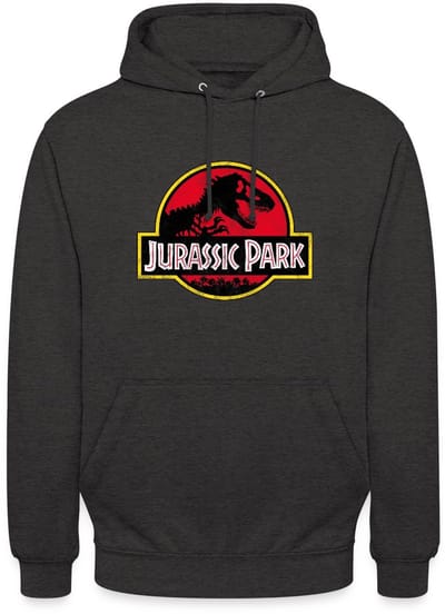 Jurassic Park Klassiek Logo In Rood Met T-Rex Hoodie Unisex