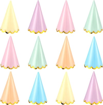 Kleurige Party Hoeden voor Volwassenen en Kinderen, Geschikt voor Feesten, Babyshowers en Bruiloften, 12 Stuks met Elastische Band