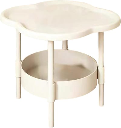 Mini theetafel - Kleine bijzettafel - Woonkamer Decoratie - Dubbellaagse Opslag - 40x40x48 cm - Beige