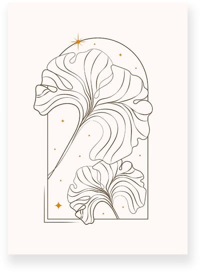 Poster 20x30 cm - Ginkgo Bladeren - Boom - Lijntekening - Goud - Beige - Minimalistisch - Botanisch - Muurdecoratie - Wanddecoratie