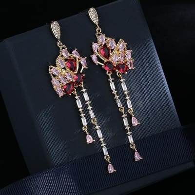Boucles d'oreilles pendantes longues à pampilles papillon tempérament argenté Zircone cubique rose rouge Tendance Couleur or Bijoux pour femmes Cadeau black