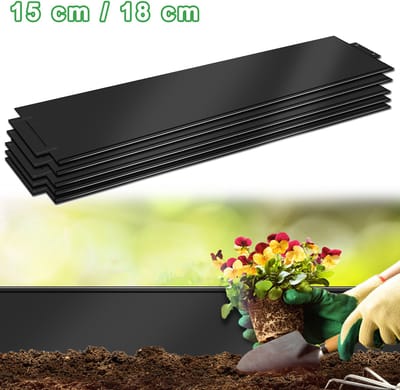 5 stuks Borderrand verzinkt - 5m - Bloembedafboording, maairand, metalen palissade - 100 x 15 cm - Zwart​