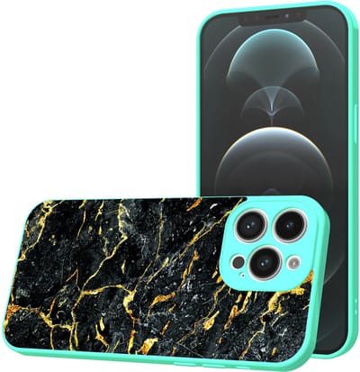 Smartphonica Telefoonhoesje Geschikt voor iPhone 12 Pro Max met Zwart Goud Marmer opdruk - TPU Back Cover Case Black Gold Marble Design - Turquoise geschikt voor iPhone 12 Pro Max
