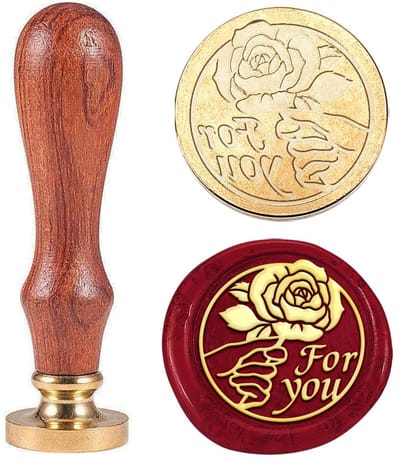 Dailygoods- Zegelstempel Vintage - Afneembare Messing Stempelkop - Houten Handvat - 30 mm - Rozenwas - Perfecte Afdichting - Waszegel