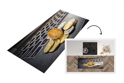 Keukenloper - Loper keuken - Bitcoins op een laptop - 120x50 cm - Keukenloper vinyl