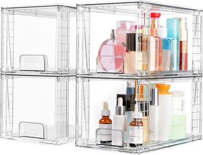 Famanu - Stapelbare opbergladen set van 4 transparante lade organizer voor bureau en badkamer