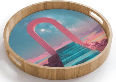 Dienblad rond 40x40 cm - Schootdienblad hout - Trap - Boog - Sterrenhemel - Borrelplank rechthoek - Plateau houten dienbladen