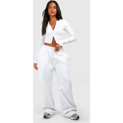 boohoo Dames Dubbele Rits Lange Mouw Geribde Top En Rechte Pijp Jogger Set | Asgrijs | Maat: XS