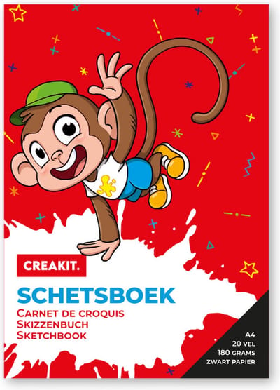 CREAKIT. Schetsboek – Tekenpapier – A4 Formaat – 20 Vellen – 21 x 29.7 cm – Gelijmd aan bovenzijde – Zwart papier – 180 gram