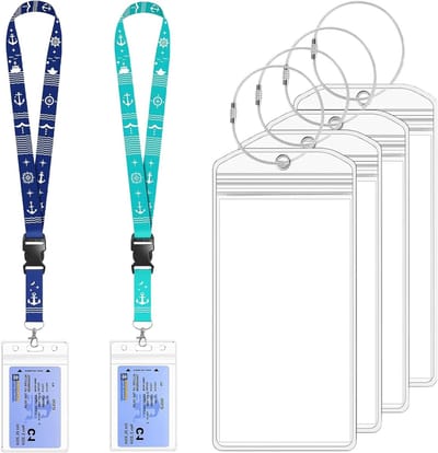 Set van 4 Stuk Reislabel voor Cruises en 2 Stuk Lanyard voor Scheepskaarten, Waterdichte en Duurzame Accessoires voor een Zorgeloze Reis
