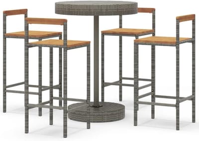 Tuinbarset 5-delig - Buitenmeubilair set - Terras Ontspannen - Weerbestendig polyrotan - 40x44x100 cm - Grijs