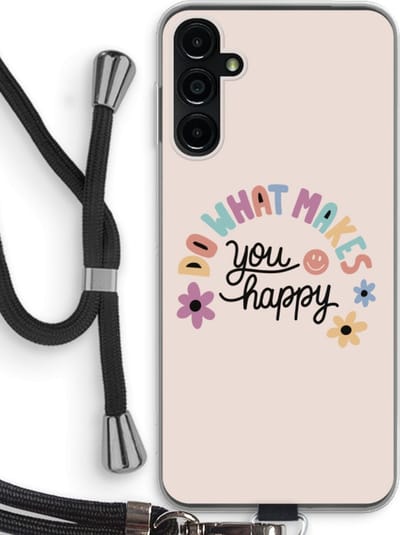 Case Company® - Hoesje met koord geschikt voor Samsung Galaxy A14 hoesje met Koord - Happy days - Telefoonhoesje met Zwart Koord - Bescherming aan alle Kanten en Over de Schermrand