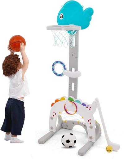 Unyqoos® Veelzijdige 5-in-1 Sportset voor Kinderen met Verstelbare Basketbalkorf