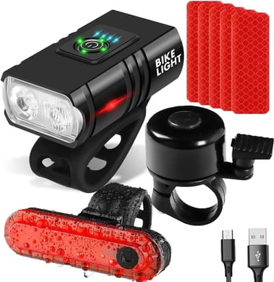 Fietslamp 1500 Lumen Veiligheidsset met Fietsbel en Reflecterende Stickers - USB Oplaadbaar en Waterdicht