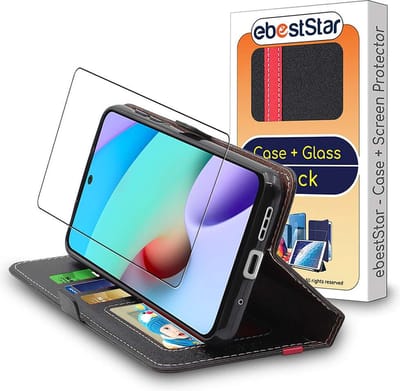 ebestStar - Hoes geschikt voor Xiaomi Redmi 10 (2022, 2021), Wallet Etui, Book case hoesje, Zwart, Rood + Gehard Glas