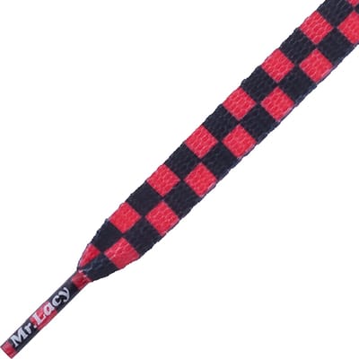 Mr. Lacy  Prints Plat Dambord Zwart / Rood schoenveters 10 mm breed & 130 cm lang