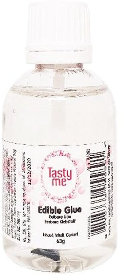 Eetbare lijm 63g. Eetbare lijm voor taart, fondant en marsepein. Transparant met kwastje. Tasty Me.